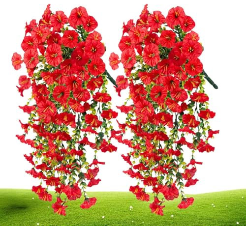2 Petunia Pianta Finta, 75cm Fiori Finti Pendenti Da Esterno Per Balcone, Pianta Finta Cadente Con Fiori, Piante Finte Da Appendere, Per Matrimoni, Casa, Giardino, Cortile, Decorazione