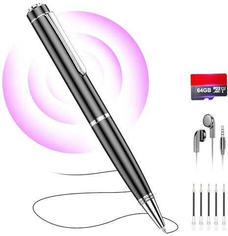 Enregistreur vocal numérique de 64 Go avec lecture, enregistreur audio portable, appareil d'enregistrement portable avec réduction du bruit AI, enregistreur audio portable pour réunion/cours