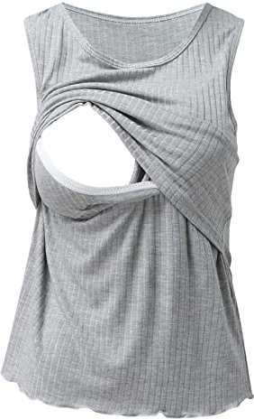 Générique T-Shirts d'allaitement avec Fermeture éclair cachée Ouverture d'allaitement Court t-Shirt d'allaitement pour Femmes Enceintes (Grey, XXXL)