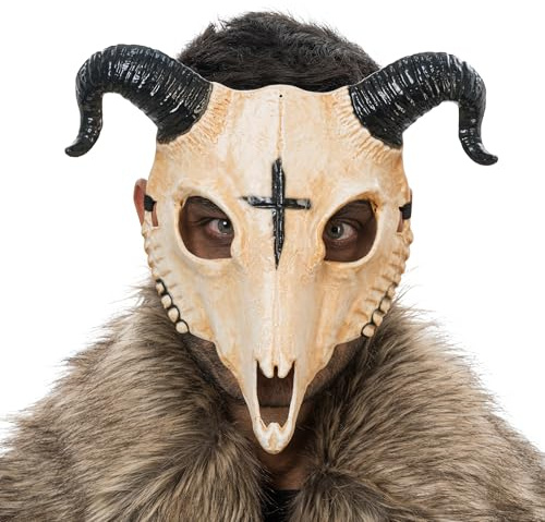 Chaks - Teufelsmaske mit Hörnern, Maske für Halloween, Karneval | Maske mit Kreuzsymbol, Dämon und Teufel Kostüm Accessoire, Horrorparty, Mottoparty und Cosplay