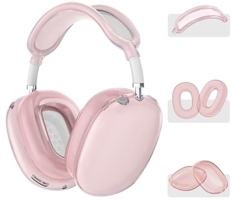 Fycyko 3-in-1 Hülle für Airpods Max 2/1 (2026/2024/2020),Transparente Silikon Hülle Airpods Max Zubehör mit Cup Cover, Ear Pads und Headband Cover-Rosa