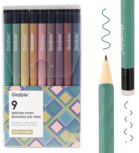 Grabie Radierbare Gelschreiber, 9 Bunte 0,7 mm Stifte - Rustic Reverie | Elegantes Twist-Up-Design, seidenweiches Schreiben & spurlos radierbar. Ideal für ästhetische Tagebücher, Bullet Journals