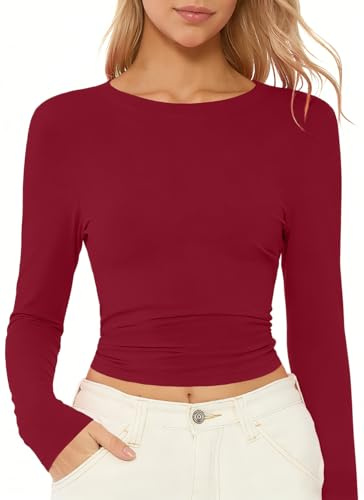 Women's Long Sleeve T-Shirt Slim Fit Soft Plain Crew Neck Tee | Stretchy Comfort Going Out Layering Everyday Casual Wear Office Y2K Looks Fall Winter Top