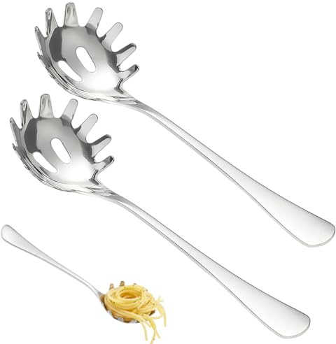 Spaghettilöffel, Nudellöffel aus Edelstahl, 2 Stück, Spaghetti Löffel & Pastaheber, Nudelschöpfer, Nudellöffel, Nudelzange Edelstahl