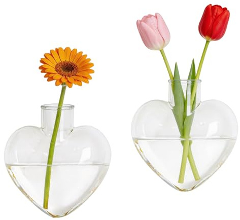 XXXFLOWER Heart-Shaped Wall Hanging Glass Terrariums Set of 2 | Clear Hanging Pots Indoor Planters Propagation Station for Hydroponic Air Plants, Home Office Decor & Gifts