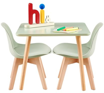 EGGREE Kindertisch mit 2 Stühlen, FSC Buchenholz, 1–6 Jahre, Grün