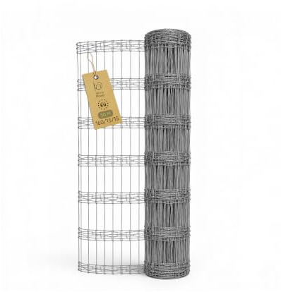 BirnePower Wildzaun Forstzaun 160/15/15 (50m Rolle) – 160 cm Hoch, Knotengeflecht aus Stahl, Dickverzinkt & Stabil (2,0/1,6 mm Drahtstärke), Weidezaun für Forst & Garten, Maschenweite 15cm
