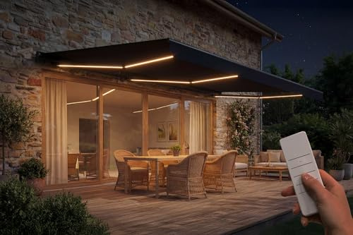 Cazeboo Toldo motorizado LED FAZZIO 6x3m semicofre, Gris, Tejido Gris