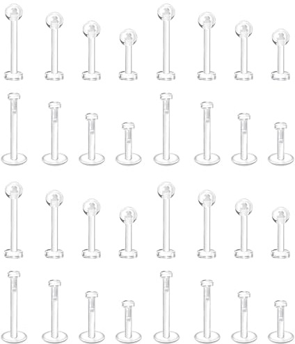 Dochais 32-82 Stück Klare Piercing Acryl Retainer für Nasen Septum Lippen Zungen Nippel Bauchnabel Ohr Knorpel Piercings Hoops Schmuck Plastik Piercing für OP