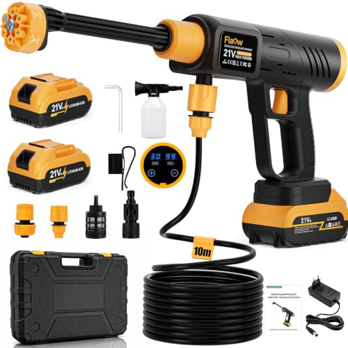Cordless Pressure Washer, 21V 1160 PSI Portable Pressure Washer 8000 mAh Battery & 10 Meter Hose, 6-in-1 Adjustable Nozzle, Touchscreen Pressure Washer for Car, Floor, Garden Cleaning, Watering