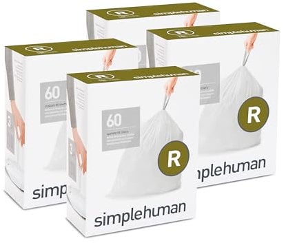 simplehuman Code R Custom Fit Drawstring Trash Bags, 10 Liter / 2.6 Gallon, 12 Refill Packs (240 Count)