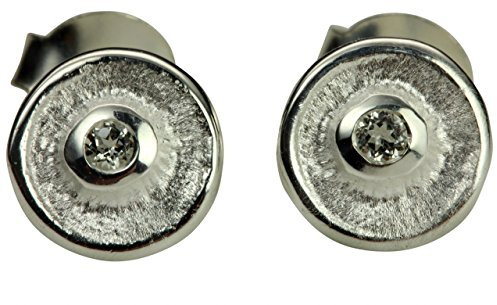SILBERMOOS mignon Dame Clou d´oreille rond á Topas blanc Argent Sterling 925 mat Boucle d´oreille