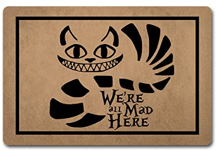 ZQH Mats Lustige Fußmatte mit Aufschrift We're All Mad Here, Anime-Motiv, rutschfest, für den Eingangsbereich, 59,9 cm (B) x 39,9 cm (L)