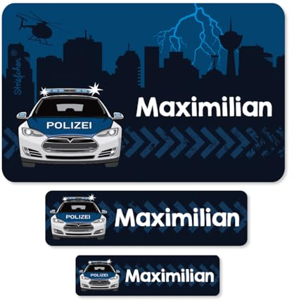 Striefchen® Schuletiketten mit Namen - Motiv: Polizei - ideal für das Beschriften von Heften und Büchern in der Schule