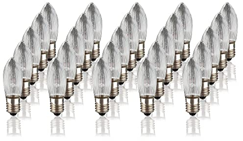 hellum Ersatz-Kerzen für Schwibbogen, 25 Stück 5V 3W Riffelkerze für Weihnachtsbaum Kerzen Lichterketten innen mit 50 Brennstellen, Birnen für Lichterbogen E10/ 5V/ 3W/ 22 Lumen 910117