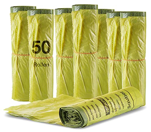 BigDean 650 Gelbe Säcke 90 Liter 15my - 50 Rollen a 130 Stück Gelber Sack | ca. 60x87 cm plus 5 cm Umschlag, Ideal für Mülltonnen, Mülleimer und Körbe, HDPE Gelb