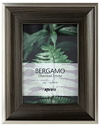 Kenro Bergamo Charcoal Wood Effect Photo Frame 8x6” / 15x20cm Dark Grey with Silver Border - BERG1520C