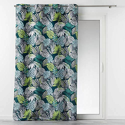 Douceur d'Intérieur, Rideau à Oeillets (140 x 260 cm) Cap Nature Vert, Polyester Imprimé