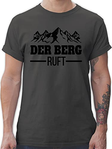 T-Shirt Herren - Skiurlaub Apres Ski - Der Berg Ruft - schwarz - L - Dunkelgrau - skishirt Shirt Skifahren Skifahrer Berge Shirts Wander Tshirt skioutfit Bergen Funshirt mit Spruch Outfit apre