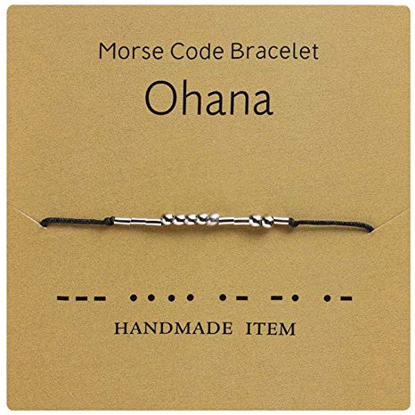 AILUOR Morse Code Armband, Versilberte Perlen auf Seidenschnur Freundschafts Armband Geschenk für sie, geheime Nachricht Geschenk Schmuck für Frauen Männer (Ohana)