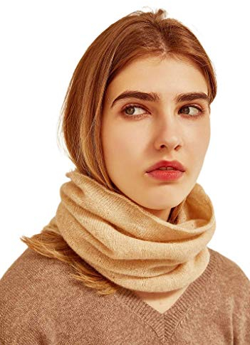 Prettystern Damen Kaschmir-Wolle Loop Schal Strick-Schal Winter Cashmere Halstuch Schlauch-Schal warm Halstuch Beige