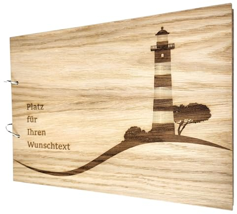laser-diele Gästebuch Hochzeit – Hochzeitsgästebuch mit Namen Personalisiert – Hochzeitsgeschenke – Gästebuch Geburtstag und Taufe – Eiche Edelfurniert – A4 (Leuchtturm)