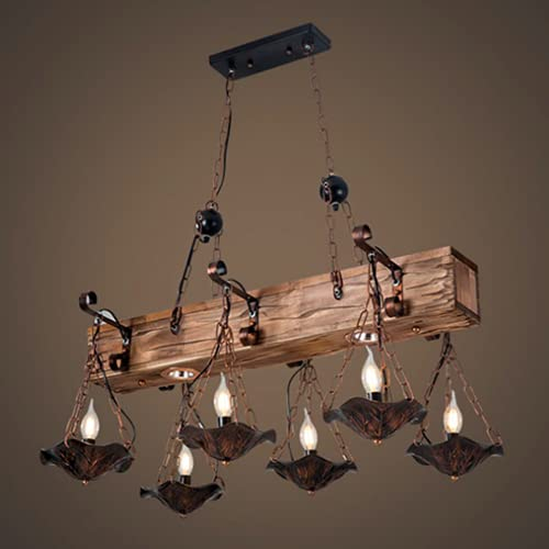 Vintage Hängeleuchte E27 Holz Industrial Pendelleuchte 6 Heads Kreative Höhenverstellbar Kronleuchter Wohnzimmer Esszimmer Bar Cafe Pendellampe Retro Edison Hängelampe Dekoration Innen Beleuchtung