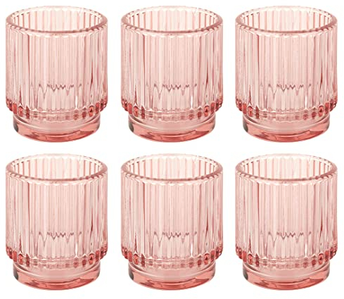 Koyal Wholesale Photophores en verre nervuré, Porte Bougie (rose pâle, 6)