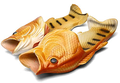 Zeeton Fisch Hausschuhe Lustige Schuhe Slippers Unisex Anti-Rutsch Strand Besondere Sandalen Dusche Kinder Jungen Mädchen Damen Herren Gelb 44/45 (43/44 EU)