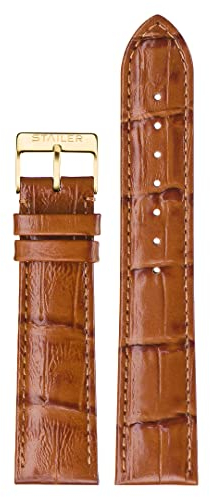 Stailer Original Collection | Uhrenarmband aus echtem Leder mit Alligatorprägung | Watch Armband mit Edelstahl Metall Schließe |20mm (L) | Hellbraun | Für Herren
