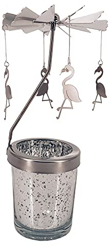 GISELA D Rotierender Kerzenständer aus Metall mit Glas-Kerzenhalter, DIY-Teelichthalter für Zuhause, Festival, drinnen und draußen, Partyzubehör (Silber, Flamingo)