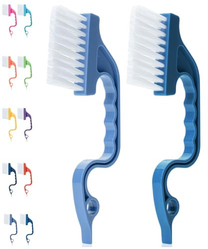 Slick- Window Track Cleaning Brush, 2 Pack, Blue Ergonomic Handle, Built-in Scraper, Multipurpose, Window Track Cleaning Tools