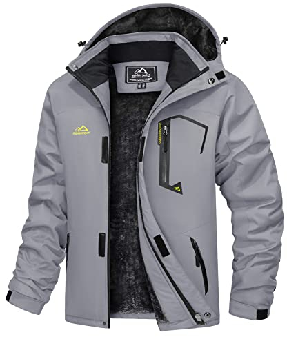 TACVASEN Cappotto Uomo con Cappuccio In Pile Giacca Sci Uomo Impermeabile Giacca Antivento Giubbotto Moto Giubbotto da Lavoro Grigio Chiaro, XL
