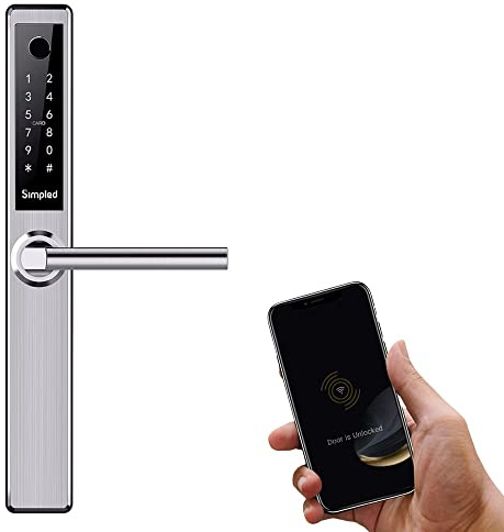 Simpled Weatherproof Slim Series Smart Lock Touch, 7-in-1, Fingerprint Keyless Security Entry Door Lock, Bluetooth Electronic Deadbolt, Smartphone Access-Designed for The UK Weather, Silver & Black