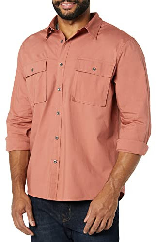 Amazon Essentials Men's Slim-fit Long-Sleeved Two-Pocket Utility Shirt, Clay, M Tall