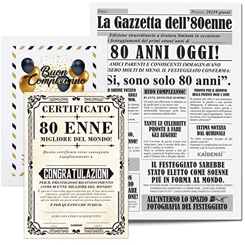 Idea Regalo Compleanno Originale 80 Anni Uomo - Giornale La Gazzetta con Certificato 80 Enne Migliore del Mondo - Maxi Biglietto Auguri - Idee Regali Gadget Originali - Scherzi Biglietti Divertenti