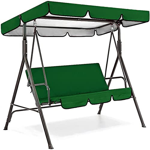 Patio Swing Cushion Cover Set Replacement Canopy Cover + Swing Seat Cover Waterproof 210D Oxford Awning Sun Shade Windproof Anti-Uv Garden Hammock Canopy Set (190x132x15cm/75x52x6'',Dark Green)