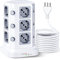 [5M Cavo] KOOSLA Ciabatta Elettrica con 12 Prese Universali ITA 10/16A e Schuko e 6 slot USB-A(4000W/16A), Multipresa verticale protezione sovratensione, 5M Cavo, Bianco