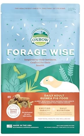 Oxbow Forage Wise Adult Guinea Pig Food, All Natural Adult Guinea Pig Pellets, Formulated with Timothy Hay & Vitamin C, No Artificial Colors & Preservatives, Made in The USA, Vet Recommended, 4 lbs