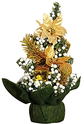ZOOMPIL Künstlicher Mini-Weihnachtsbaum, 20cm Mini Christbaum Set mit bunten Weihnachtskugeln, Mini Weihnachts Baum,Blume-Baumspitze Dekorationen für Weihnachten Party (Gold)