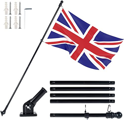 SDYGDB Flag Pole Kit 6FT Flagpole Kit for American Flag Metal Flagpole with Mounting Bracket Stainless Steel Flag and Pole Set for House Garden Yard Outdoor Fence Black(0.45cm thick,black)