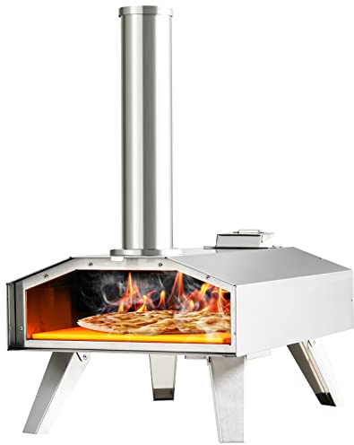 PETSITE Pizzaofen für den Außenbereich, holzgebrannter Pizzaofen mit 30,5 cm Pizzastein, tragbarer Edelstahl-Holzpellet-Grill, Pizza-Maker für den Außenbereich, Hinterhof, Camping, Party, Kochen