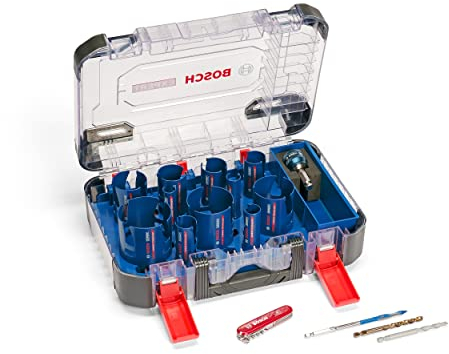 Bosch Professional Kit scie cloche Expert Construction Material + couteau Victorinox (pour bois tendre, aggloméré, Ø 20-76 mm, accessoire perceuse)