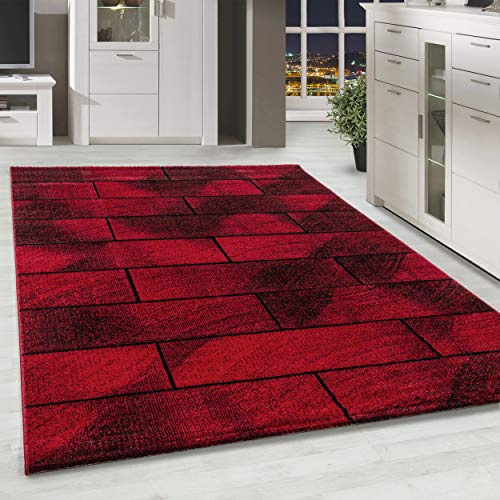 HomebyHome Teppich Wohnzimmer 80x250 cm Läufer Flu Rot Wand Design - Schlafzimmer Teppich Kurzflor Extra Weich Pflegeleicht Teppiche für Küche Esszimmer Jugendzimmer Kinderzimmer