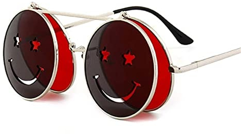 VKEID Punkbrillen Süße Smiley-Damen-Punk-Brille, zusammenklappbar, einzigartige, getönte Steampunk-Brille mit Zwei Gläsern for Herren Retro Brillen