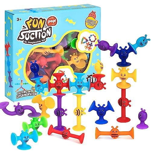 Saugnapf Spielzeug, 38 Stück Badespielzeug mit Sauger, Silikon Bausteine Badewannen Spielzeug Sensorik Montessori Interaktives Spiel für Kinder Jungen Mädchen 3 4 5 6 7 8 Jahre