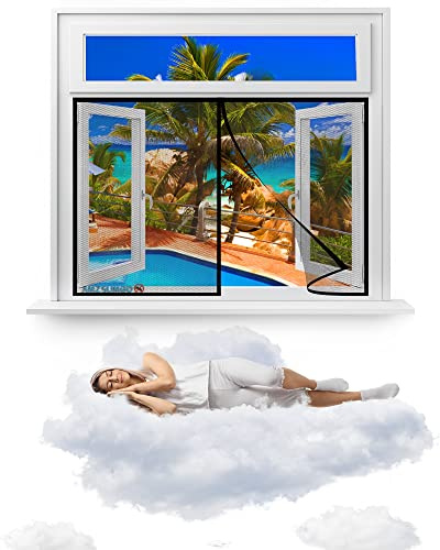 Magnet Fliegengitter Fenster Insektenschutz, 140 x 130 cm Kinderfreundlich Moskitonetz TüR Fenster Moskitonetz TüR Magnet Magnetvorhang für Wohnzimmer(Schwarz)