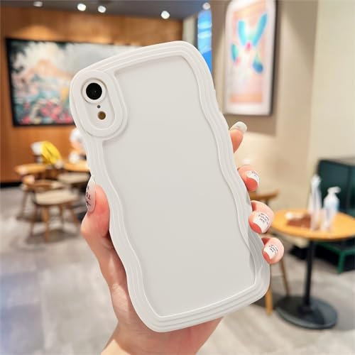 UEEBAI Handyhülle für iPhone XR, Niedliche Lockige Wellen Rahmenform Silikon Handyhülle Ultra Dünne Stoßfeste Schutzhülle Slim Fit Weiche TPU Bumper Cover für Frauen Mädchen, Beige