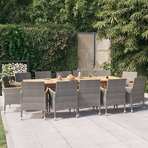 Festnight Polyrattan Sitzgruppe Gartenmöbel Set 12 Personen Garten essgruppe 12 Personen Gartenmöbel Set mit 12 Gartenstuhl Gartenmöbel Essgruppe Gartengarnitur-Grau-13-tlg
