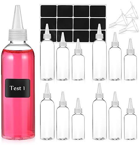 12pcs Condiment Squeeze Sauce Container Squirt Bottles Condiment Dispenser With 3 Funnels And Stickers-50ml+100ml+200ml
